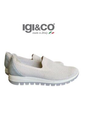 IGI&CO Knit Slip On Sneakers Neutral Cream Made In Italy Comfy Loafers Sz 10.5